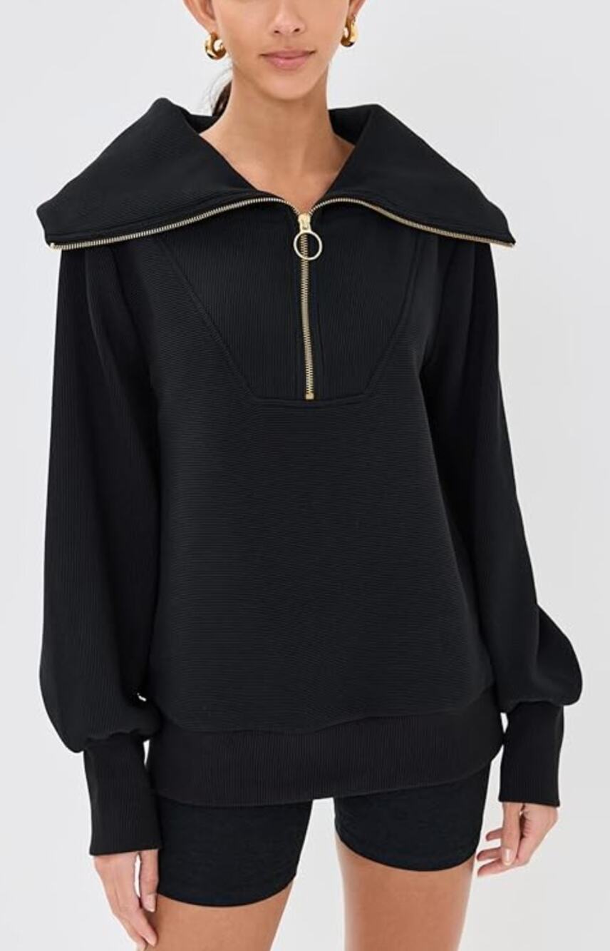 Varley Vine Half Zip Pullover Sweater Sweatshirt Black Ottoman Ribbed NWT Small